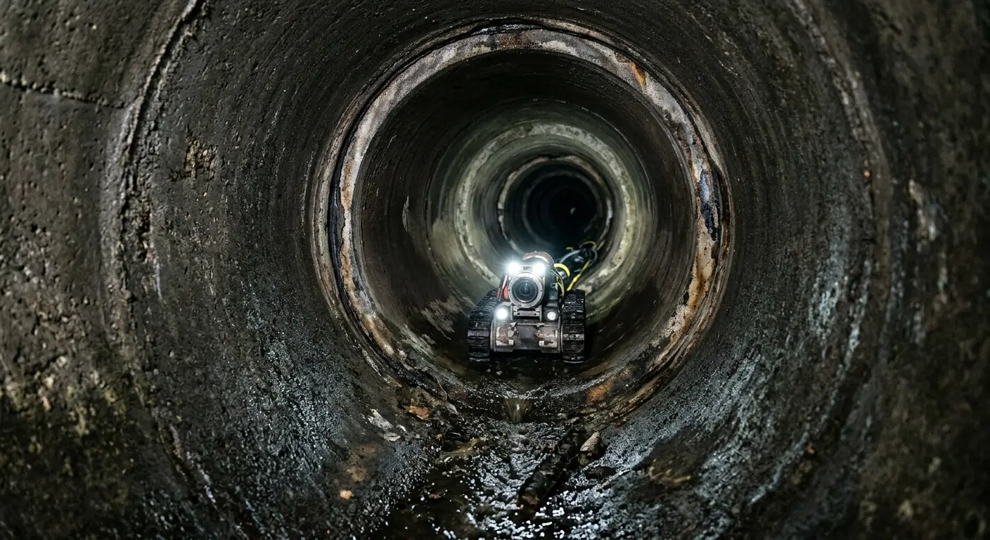 Robotic sewer camera inspecting pipe interior for Sewer Line Repair in Kirtland