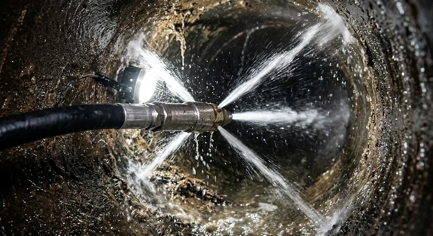 High-pressure hydro jetting nozzle cleaning sewer pipe for Storm Drain Cleaning in Kirtland